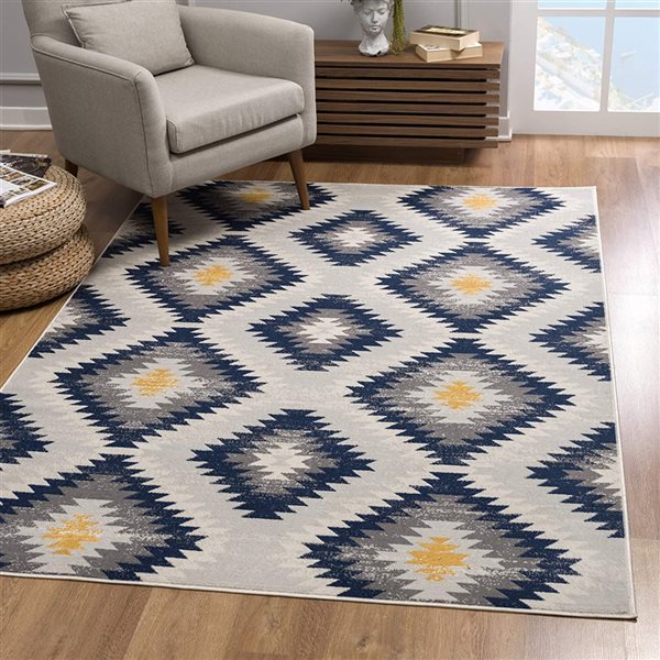 Rug Branch Contemporary Boho  Blue Grey Indoor Runner Rug - 2x6