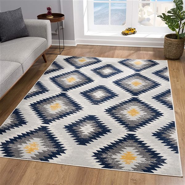 Rug Branch Contemporary Boho  Blue Grey Indoor Runner Rug - 2x6