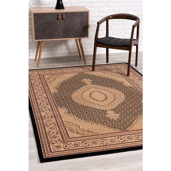 Rug Branch Traditional Moroccan  Black Beige Indoor Runner Rug - 2x13