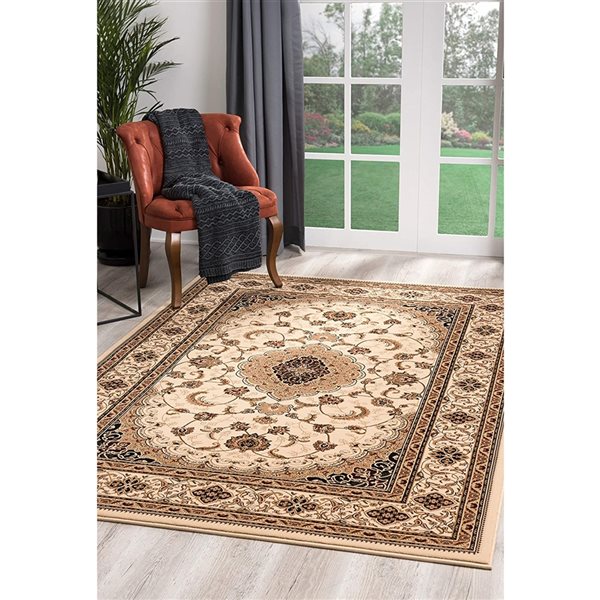 Rug Branch Traditional Persian  Beige Black Indoor Area Rug - 5x5