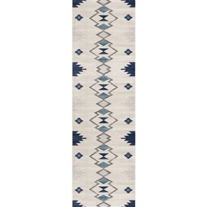 Rug Branch Contemporary Boho  Blue Beige Indoor Runner Rug - 2x8