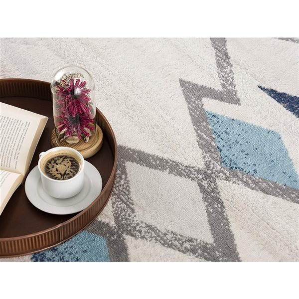 Rug Branch Contemporary Boho  Blue Beige Indoor Runner Rug - 2x13