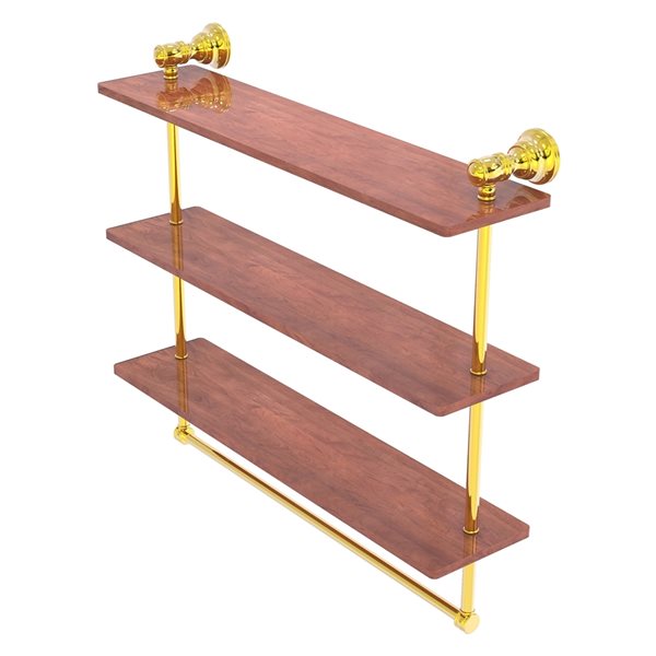 Allied Brass Carolina Polished Brass 3-Tier Wood Wall Mount Bathroom Towel Shelf