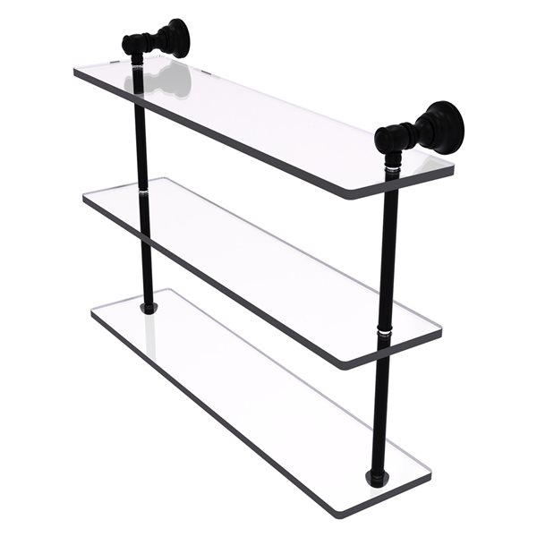 Allied Brass Carolina Matte Black 3-Tier Glass Wall Mount Bathroom Shelf
