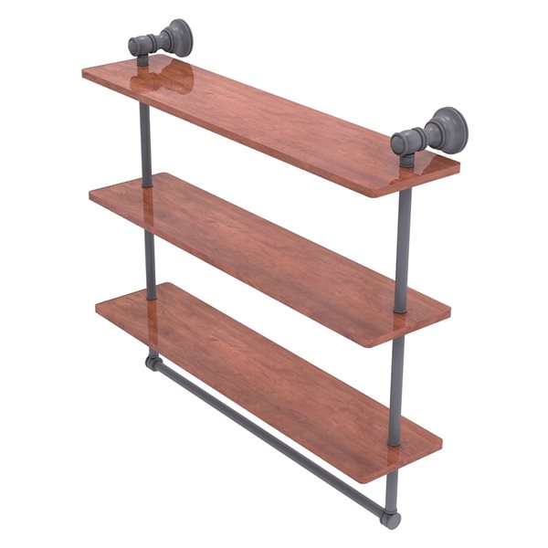 Allied Brass Carolina Matte Grey 3-Tier Wood Wall Mount Bathroom Towel Shelf