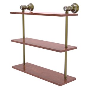 Allied Brass Carolina Crystal Antique Brass 3-Tier Wood Wall Mount Bathroom Shelf