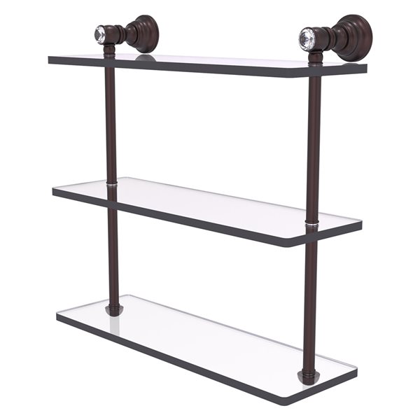 Allied Brass Carolina Crystal Antique Bronze 3-Tier Glass Wall Mount Bathroom Shelf