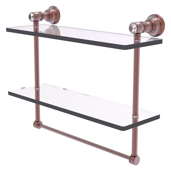 Allied Brass Carolina Crystal Antique Copper 2-Tier Glass Wall Mount Bathroom Shelf