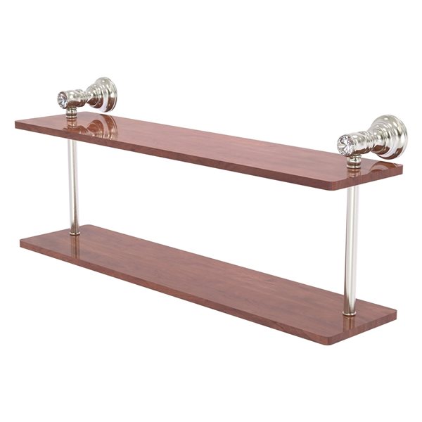 Allied Brass Carolina Crystal 2-Tier Wood Wall Mount Bathroom Shelf - Satin Nickel