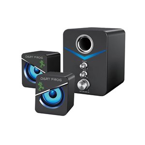 Dart Frog 2.1 Channel Computer Gaming Speakers with LED RGB Lights and Subwoofer with Volume, Treble and Bass Controls - Black