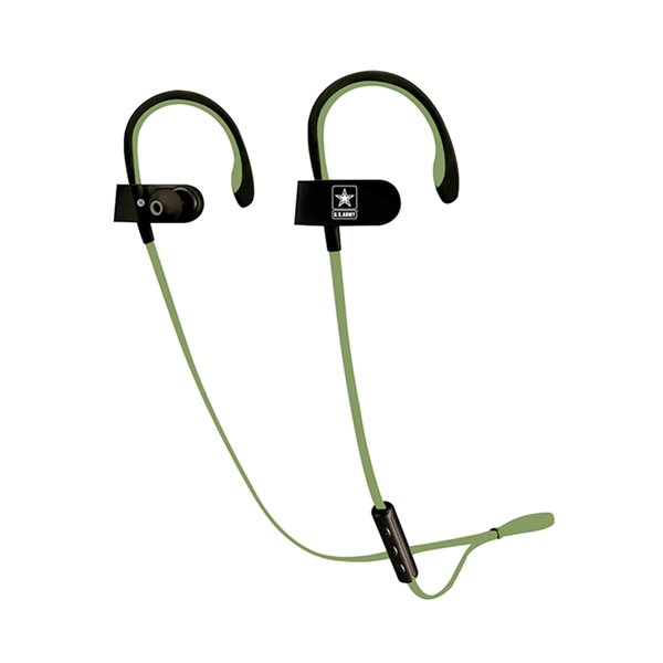 Écouteurs sport sans fil de U.S Army vert sur noir
