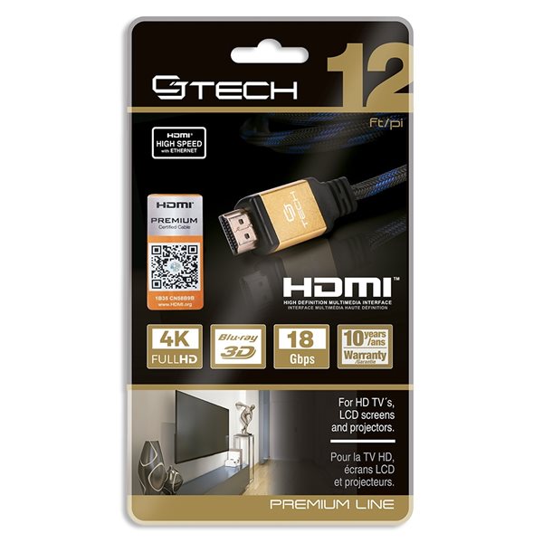 CJ Tech Premium 4K 3D HDMI 2.0 Cable with Ethernet - 12ft