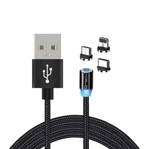 CJ Tech 3 in 1 Micro USB, Type C & Lightning Universal Charge Cable 6-ft - Black