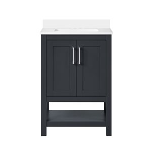 OVE Decors Vegas 24-in Dark Charcoal Single Sink Bathroom Vanity with White Marble Top