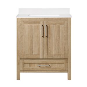 Ove Decors Kansas 30-in White Oak Single Sink Bathroom Vanity with White Marble Top