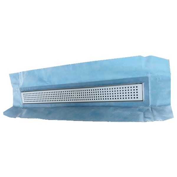 Drain de douche linéaire Tooltech Xpert rectangulaire de 48 po en acier inoxydable avec grillage à trous carrés