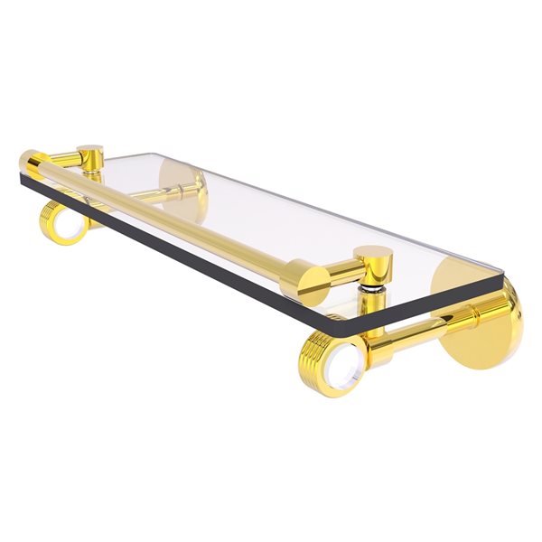 Allied Brass Clearview 16-in Wall Mount Gallery Rail Glass Shelf with Grooved Accents - Polished Brass