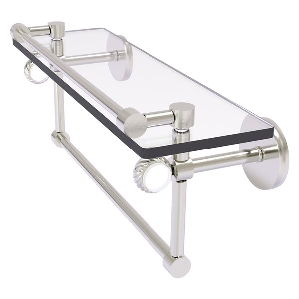 Allied Brass Clearview 16-in Glass Wall Mount Gallery Shelf with Towel Bar and Twisted Accents - Satin Nickel