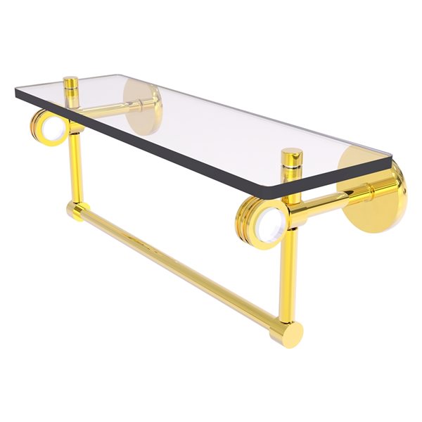 Allied Brass Clearview 16-in Glass Wall Mount Shelf with Towel Bar and Dotted Accents - Polished Brass