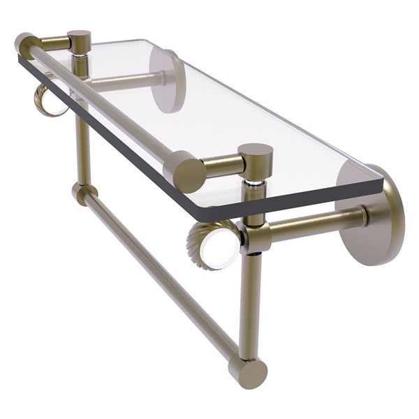 Allied Brass Clearview 16-in Glass Wall Mount Gallery Shelf with Towel Bar  and Twisted Accents - Antique Brass