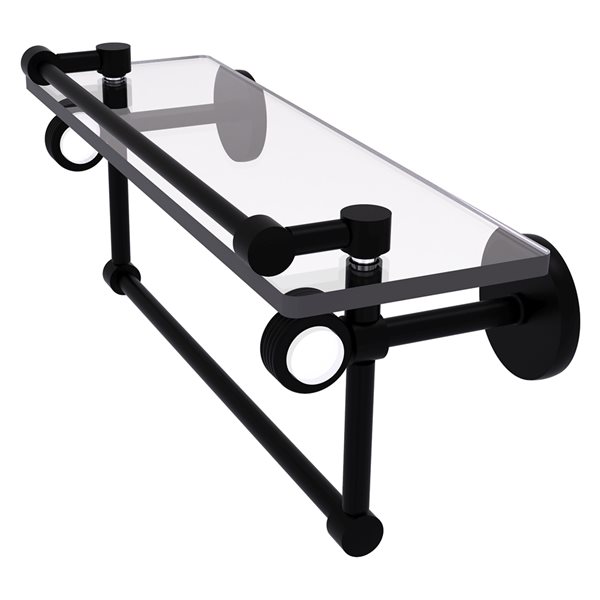 Allied Brass Clearview 16-in Glass Wall Mount Gallery Shelf with Towel Bar and Grooved Accents - Matte Black