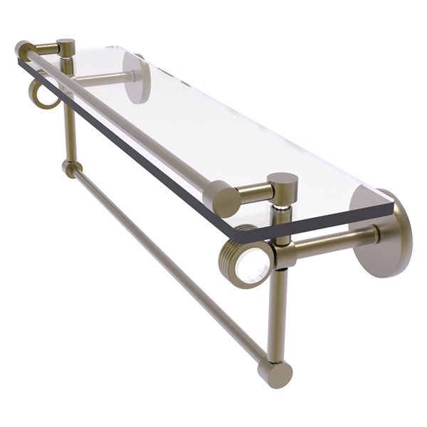 Allied Brass Clearview 22-in Glass Wall Mount Gallery Shelf with Towel Bar and Grooved Accents - Antique Brass