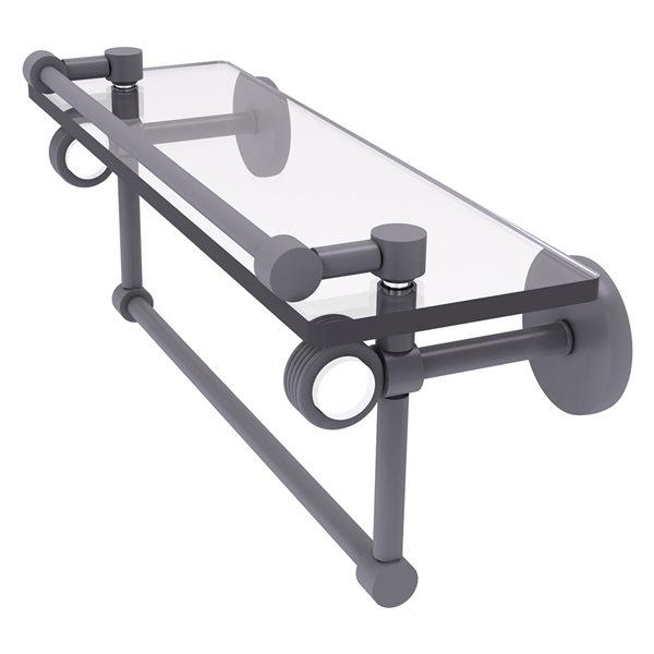 Allied Brass Clearview 16-in Glass Wall Mount Gallery Shelf with Towel Bar and Grooved Accents - Matte Gray