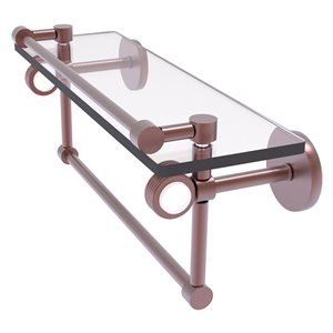 Allied Brass Clearview 16-in Glass Wall Mount Gallery Shelf with Towel Bar and Grooved Accents - Antique Copper