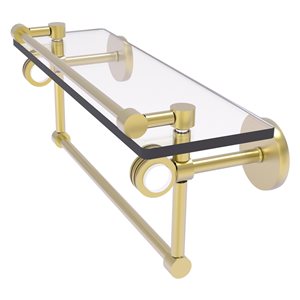 Allied Brass Clearview 16-in Glass Wall Mount Gallery Shelf with Towel Bar and Dotted Accents - Satin Brass