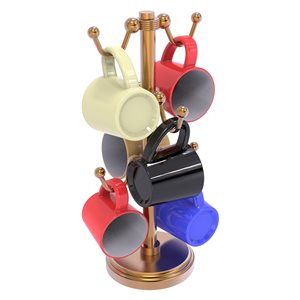 Allied Brass Bronze Countertop Coffee Mug Holder for 6 Mugs with Grooved Details