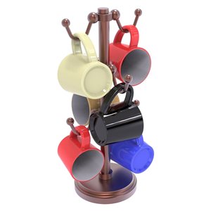 Allied Brass Copper Countertop Coffee Mug Holder for 6 Mugs with Grooved Details