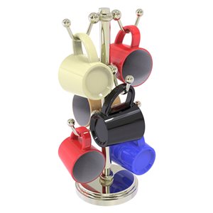 Allied Brass Silver Countertop Coffee Mug Holder for 6 Mugs with Twisted Details