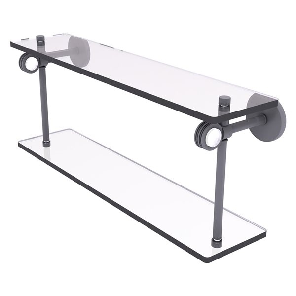 Allied Brass Clearview Wall Mount Matte Grey and Glass 2-Tier Bathroom Shelf