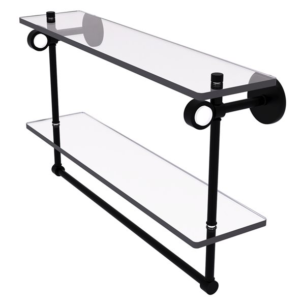 Allied Brass Clearview Matte Black Wall Mount 2-Tier Glass Bathroom Shelf