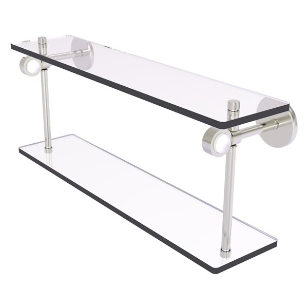 Allied Brass Clearview Satin Nickel 2-Tier Glass Wall Mount Bathroom Shelf