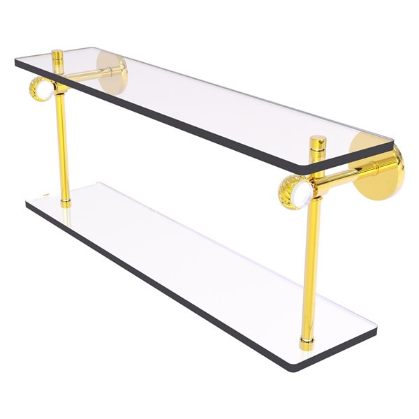 Allied Brass Clearview Wall Mount 2-Tier Glass and Polished Brass Bathroom Shelf