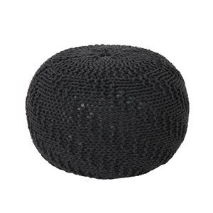 Best Selling Home Decor Hershel Knitted Cotton Pouf, Dark Grey