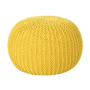 Best Selling Home Decor Abena Knitted Cotton Pouf, Yellow