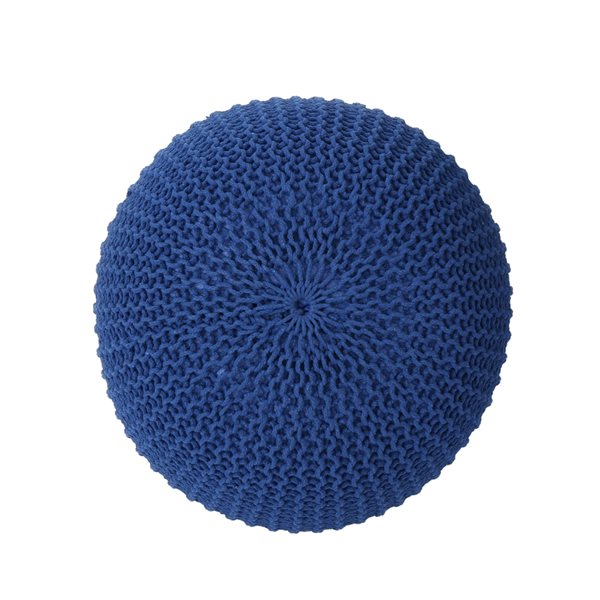 Best Selling Home Decor Abena Knitted Cotton Pouf, Navy