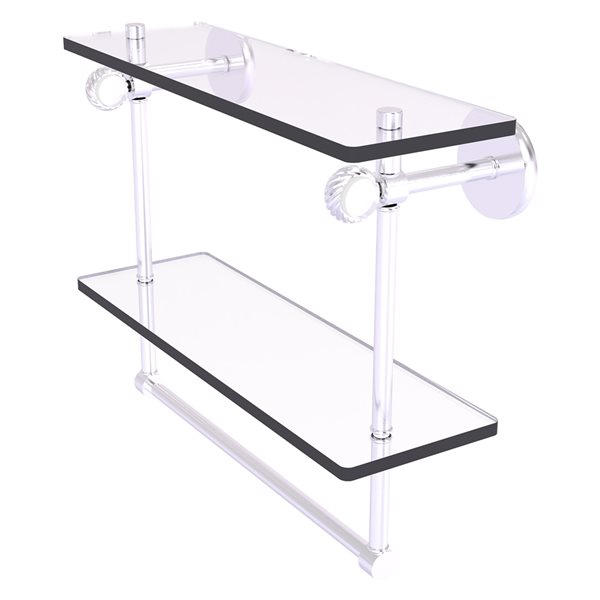 Allied Brass Clearview 16-in 2-Tier Glass Wall Mount Bathroom Shelf in Satin Chrome