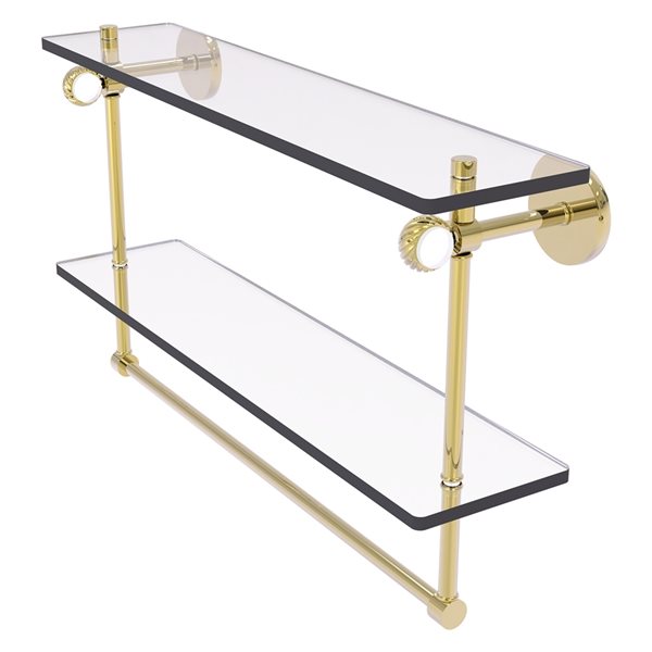 Allied Brass Clearview 22-in 2-Tier Glass Wall Mount Bathroom Shelf in Unlacquered Brass