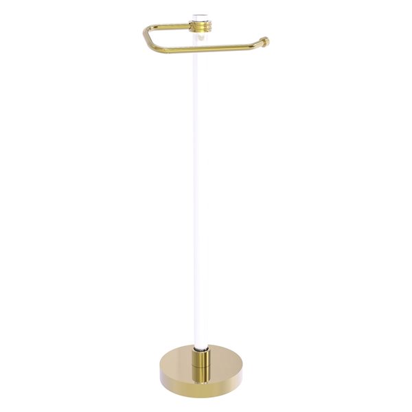 Allied Brass Clearview Unlacquered Brass Freestanding Single Post Toilet Paper Holder with Dotted Accents