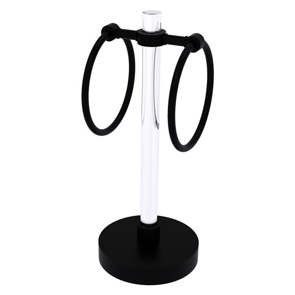 Allied Brass Clearview Matte Black Freestanding Countertop Towel Ring with Dotted Accents