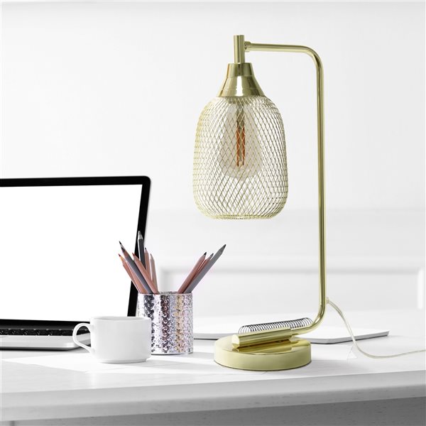 Lalia Home Studio Loft 19-in Gold On/Off Switch Standard Desk Lamp with Metal Shade