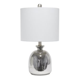 Lalia Home Classix 20-in Metallic Grey Incandescent Rotary Socket Standard Table Lamp with Grey Linen Shade