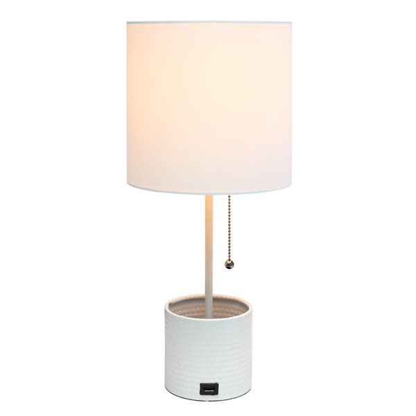 Simple Designs 18.5-in White Incandescent Pull-Chain Standard Table Lamp with Fabric Shade