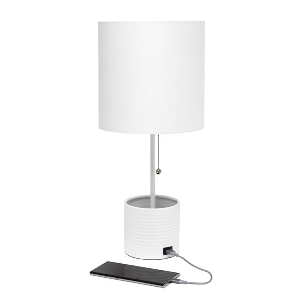 Simple Designs 18.5-in White Incandescent Pull-Chain Standard Table Lamp with Fabric Shade