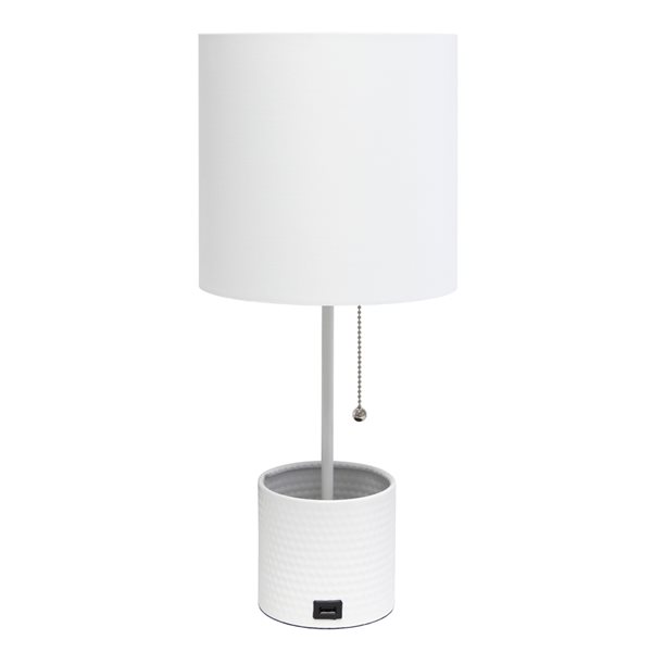 Simple Designs 18.5-in White Incandescent Pull-Chain Standard Table Lamp with Fabric Shade