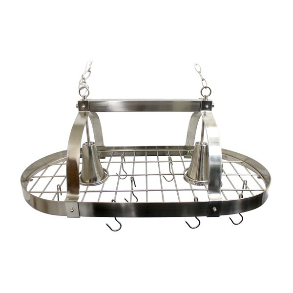 Home Collection 19.25-in x 35.5-in Brushed Nickel Lighted Pot Rack