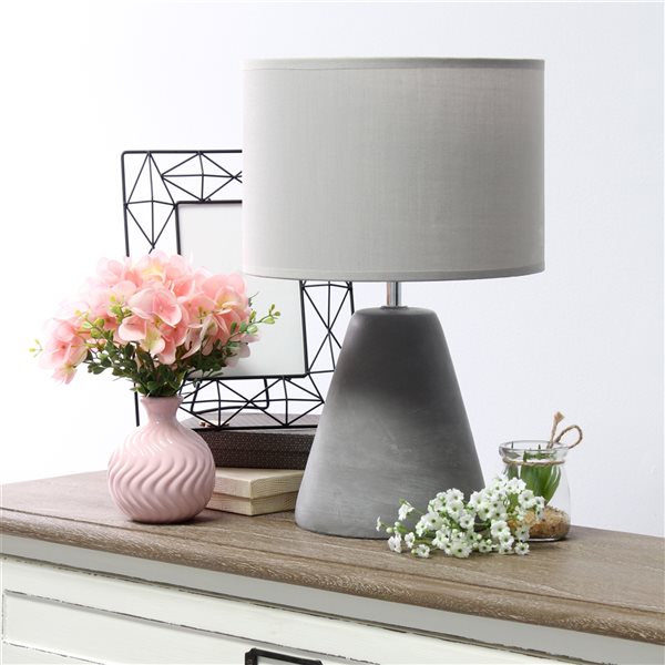 Simple Designs 14.2-in Incandescent On/Off Switch Standard Table Lamp with Grey Fabric Shade